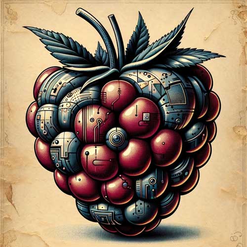 Vintage illustration of a futuristic raspberry