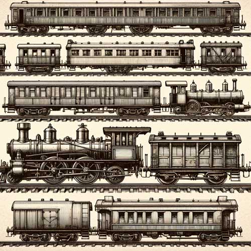 Illustrations of various trains
