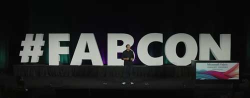 Arun Ulag, corporate vice president of Microsoft Fabric, giving the keynote address.