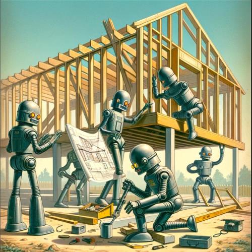 Robots constructing a house