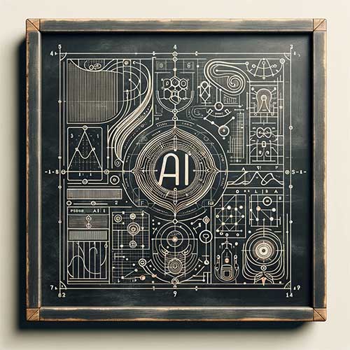 A vintage chalkboard with "AI" written on it