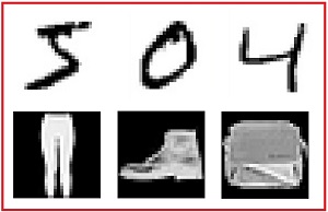 Figure 1: Three MNIST images and three Fashion-MNIST images.
