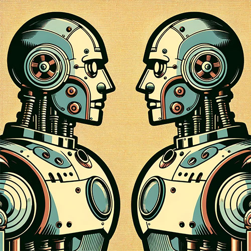 Twin robots facing each other
